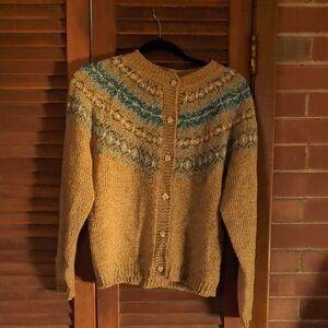 New York & Company Tan and Blue Knit Cardigan